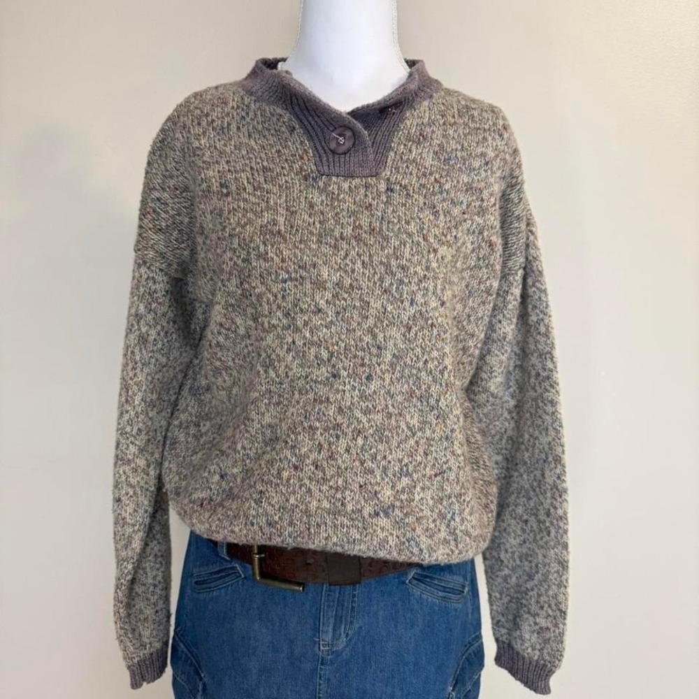 Tallgirls International Purple Beige Multicolor Pull Over Sweater Sz L Preppy